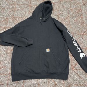 CARHARRT Original Fit Hoodie Sweatshirt Distressed Long Sleeve Black Large